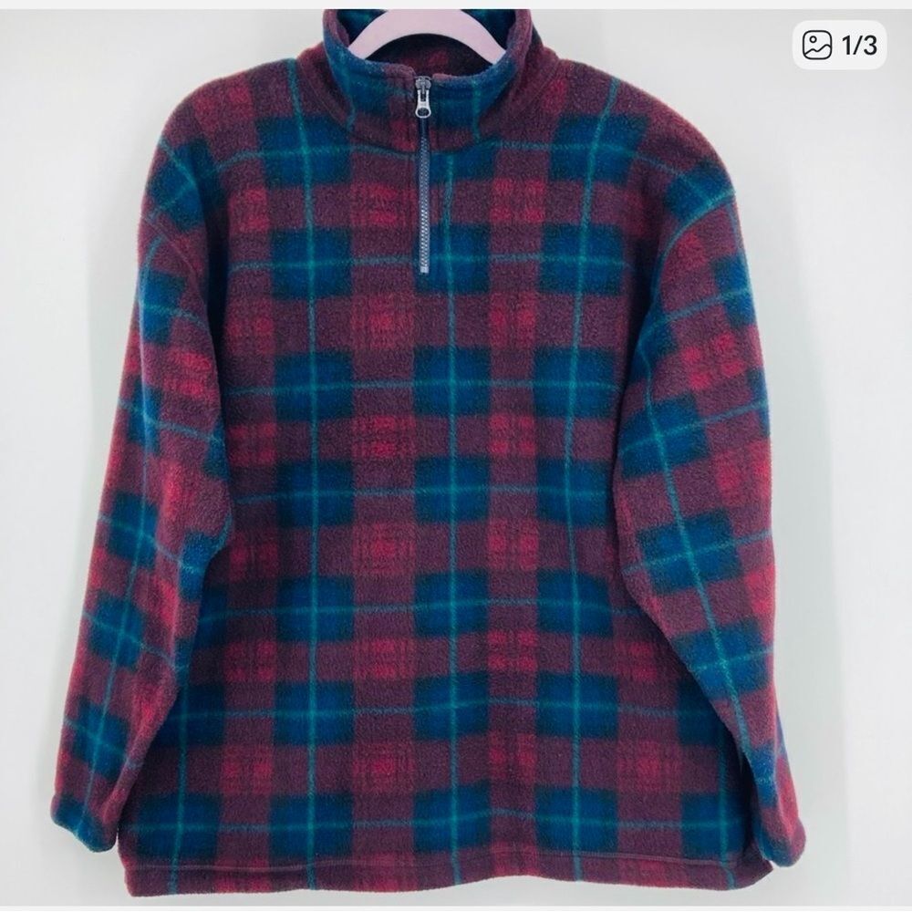 Badge Men’s Plaid Fleece Pullover Size L - Picture 2 of 4